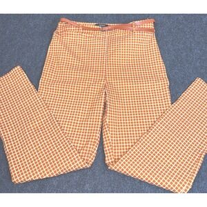 Forever 21 Plaid Pants Women's L Brown White Gingham Mid Rise Straight Belted